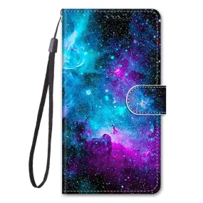 Anymob Samsung Case Blue and Purple Luxury Painted Flip Cute Playful Cat Wallet Phone Cover