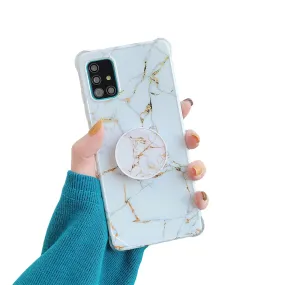 Anymob Samsung Case Dirty White Marble With Finger Ring Holder Silicone Phone Cover
