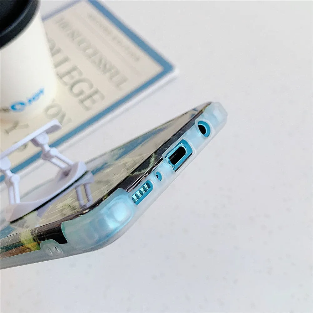 Anymob Samsung Case Dirty White Marble With Finger Ring Holder Silicone Phone Cover