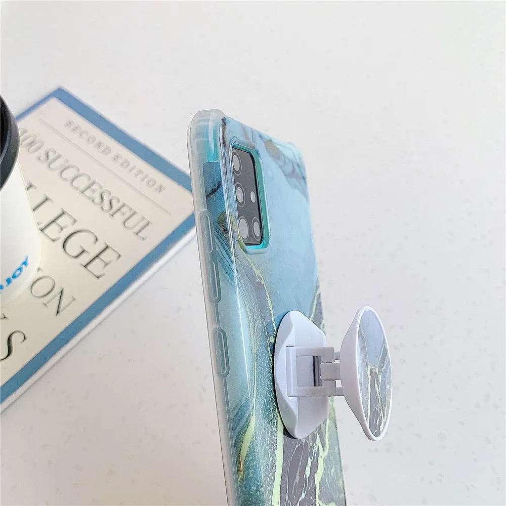 Anymob Samsung Case Dirty White Marble With Finger Ring Holder Silicone Phone Cover