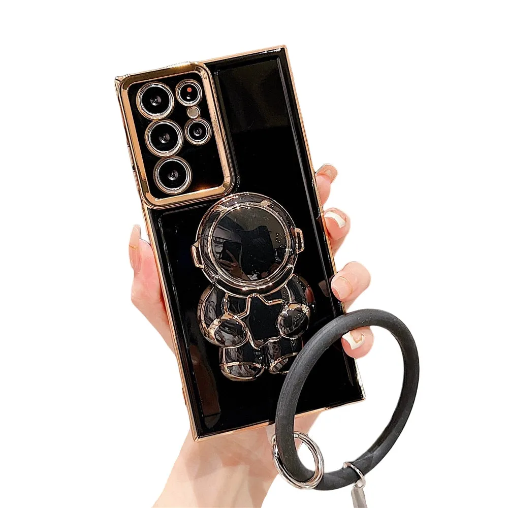 Anymob Samsung Case Gold Black Plating Astronaut Bracelet Bracket Ultra Electroplate Soft Silicone Phone Back Cover