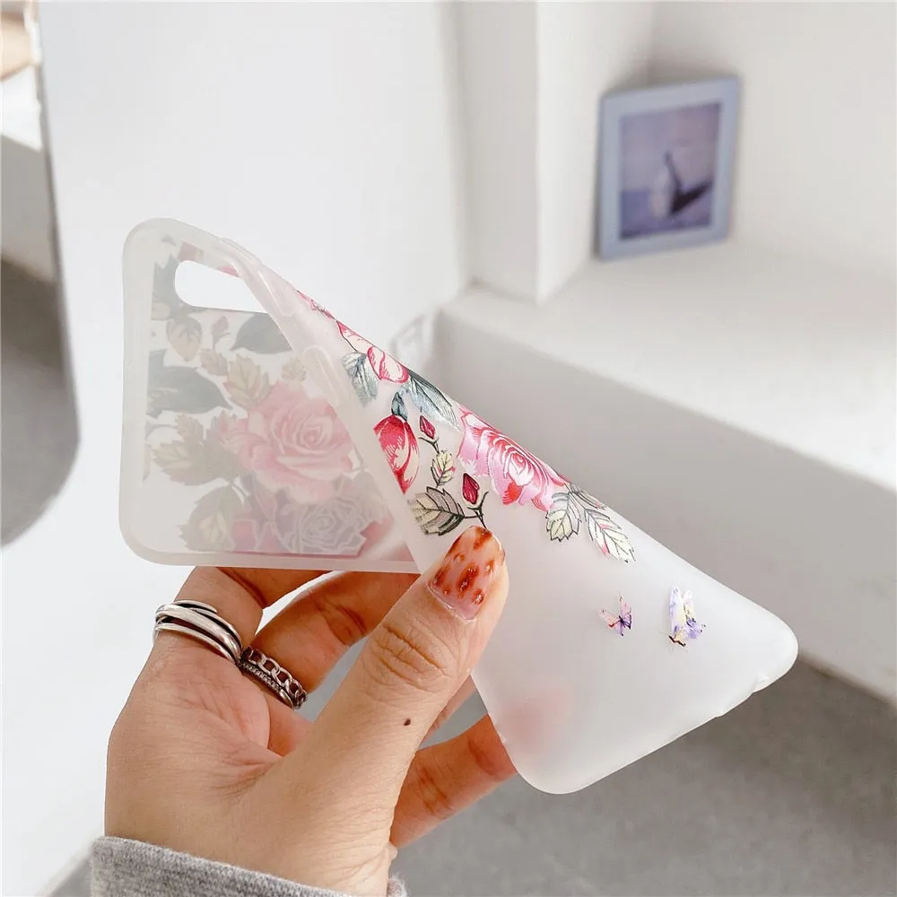 Anymob Samsung Case Peach Flower Vintage Relief Flower Phone Matte Soft Silicone Back Cover