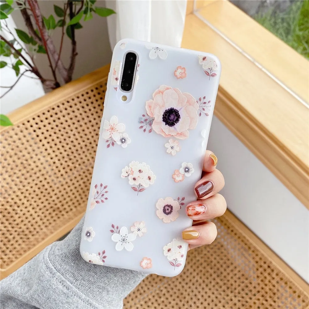 Anymob Samsung Case Peach Flower Vintage Relief Flower Phone Matte Soft Silicone Back Cover