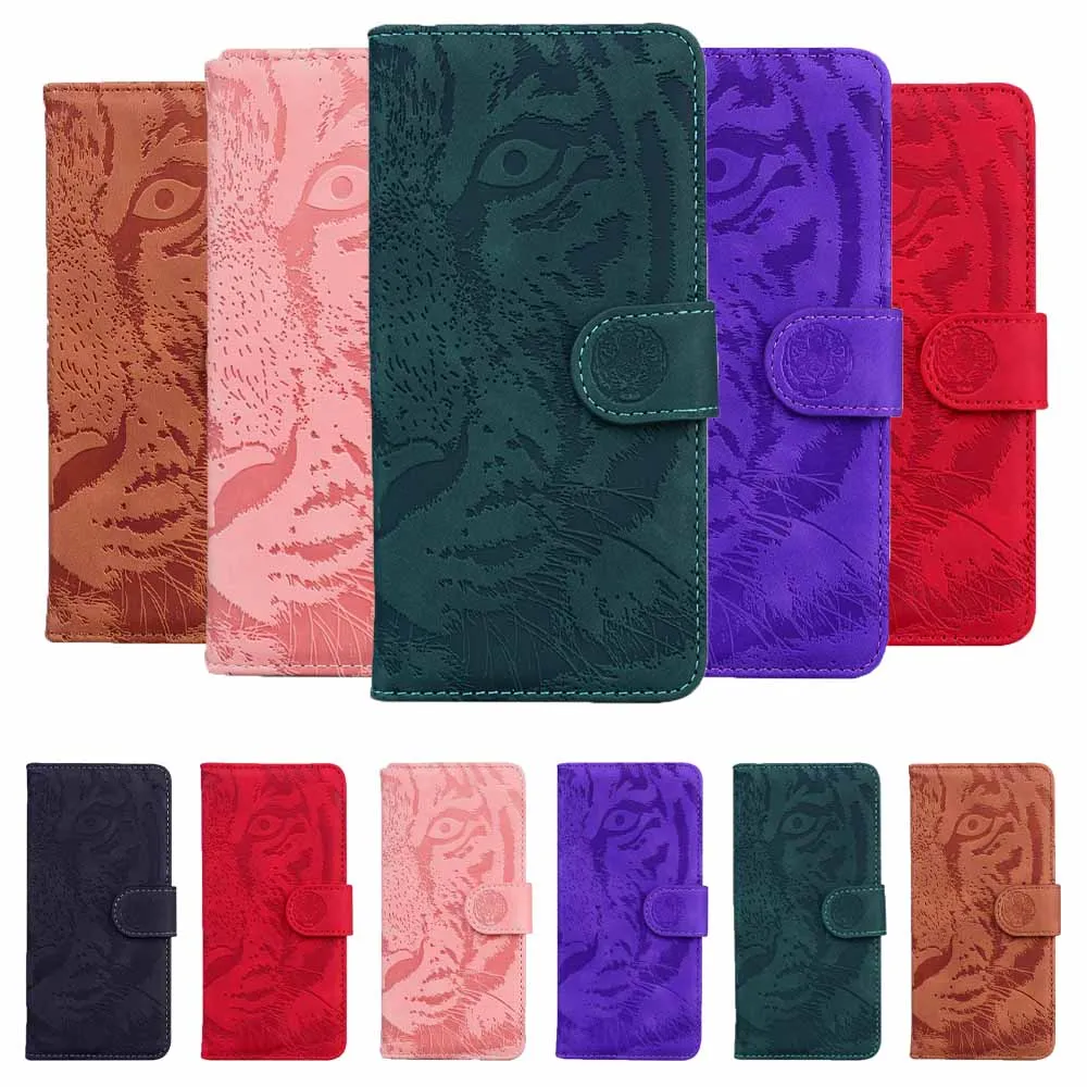 Anymob Samsung Case Pink 3D Tiger Embossing Magnetic Flip Leather Card Slot Wallet Book Style Cover