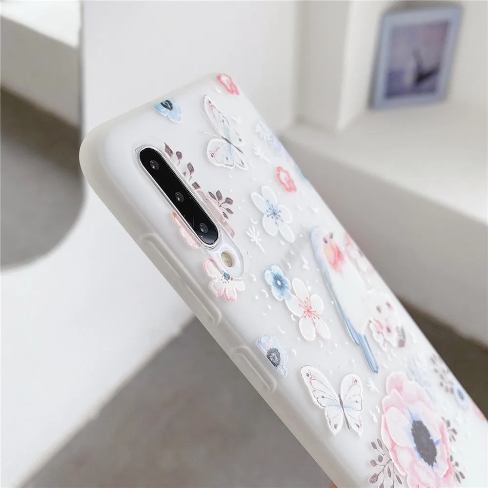 Anymob Samsung Case White And Tiny Flower Vintage Relief Flower Phone Matte Soft Silicone Back Cover