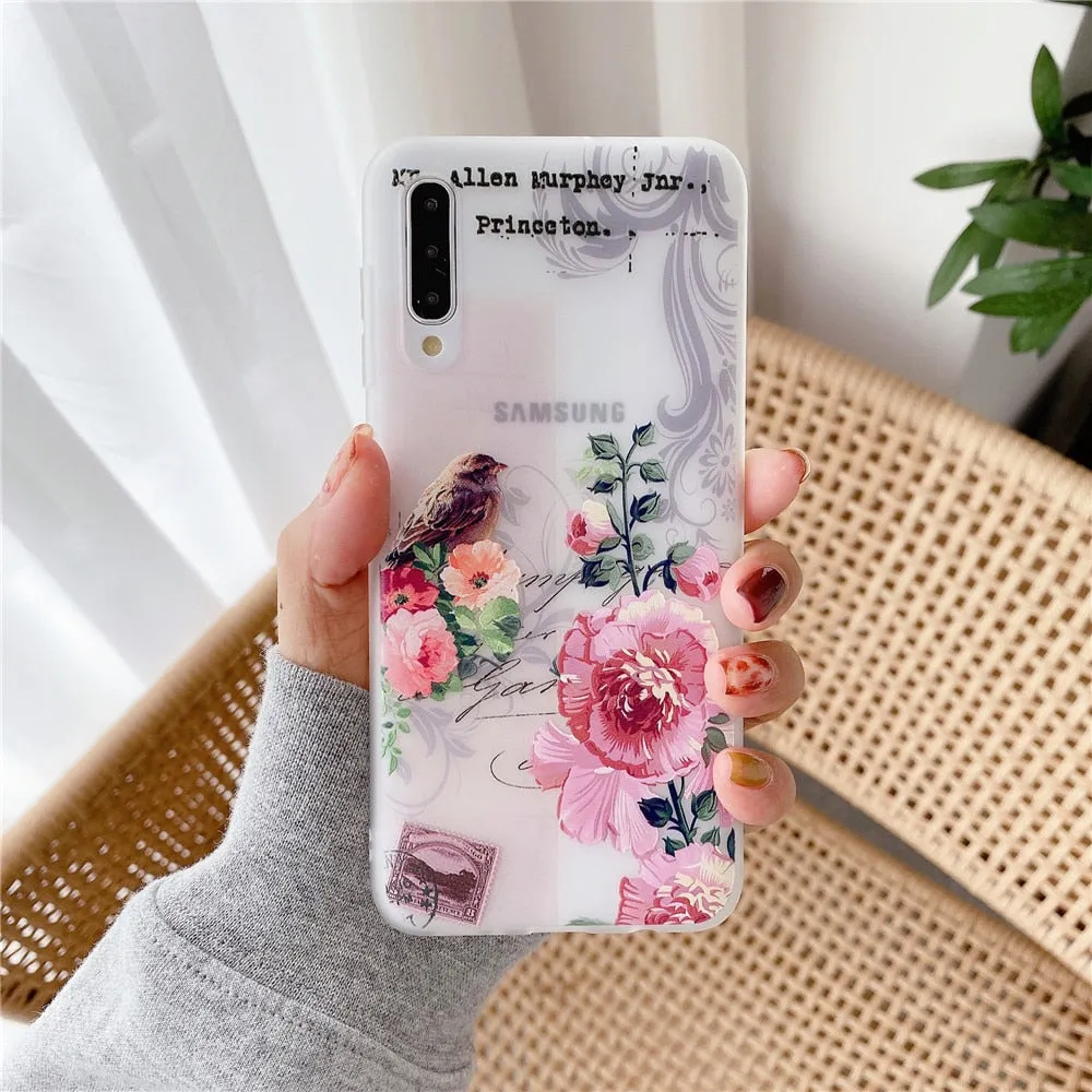 Anymob Samsung Case White And Tiny Flower Vintage Relief Flower Phone Matte Soft Silicone Back Cover