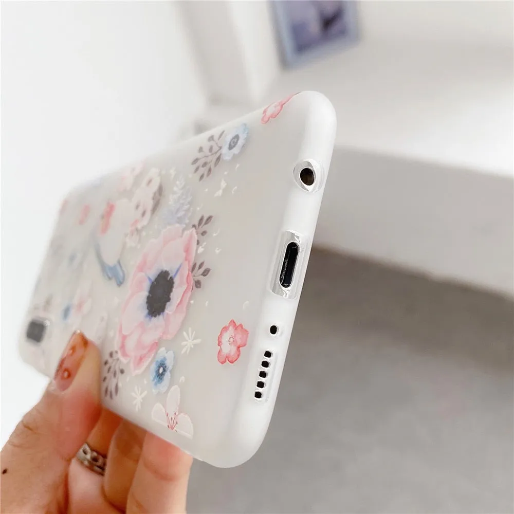Anymob Samsung Case White And Tiny Flower Vintage Relief Flower Phone Matte Soft Silicone Back Cover