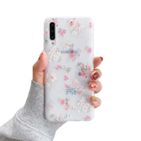 Anymob Samsung Case White And Tiny Flower Vintage Relief Flower Phone Matte Soft Silicone Back Cover