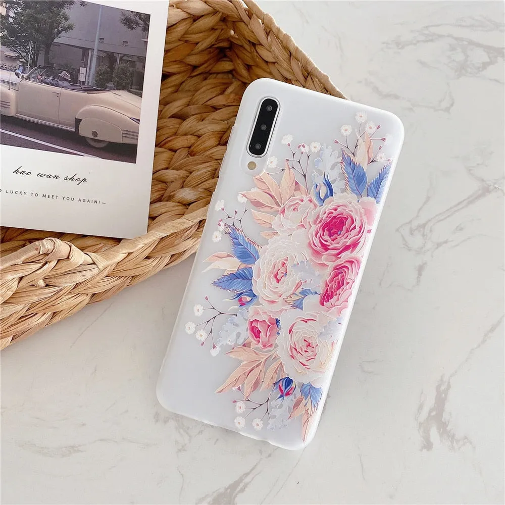 Anymob Samsung Case White And Tiny Flower Vintage Relief Flower Phone Matte Soft Silicone Back Cover