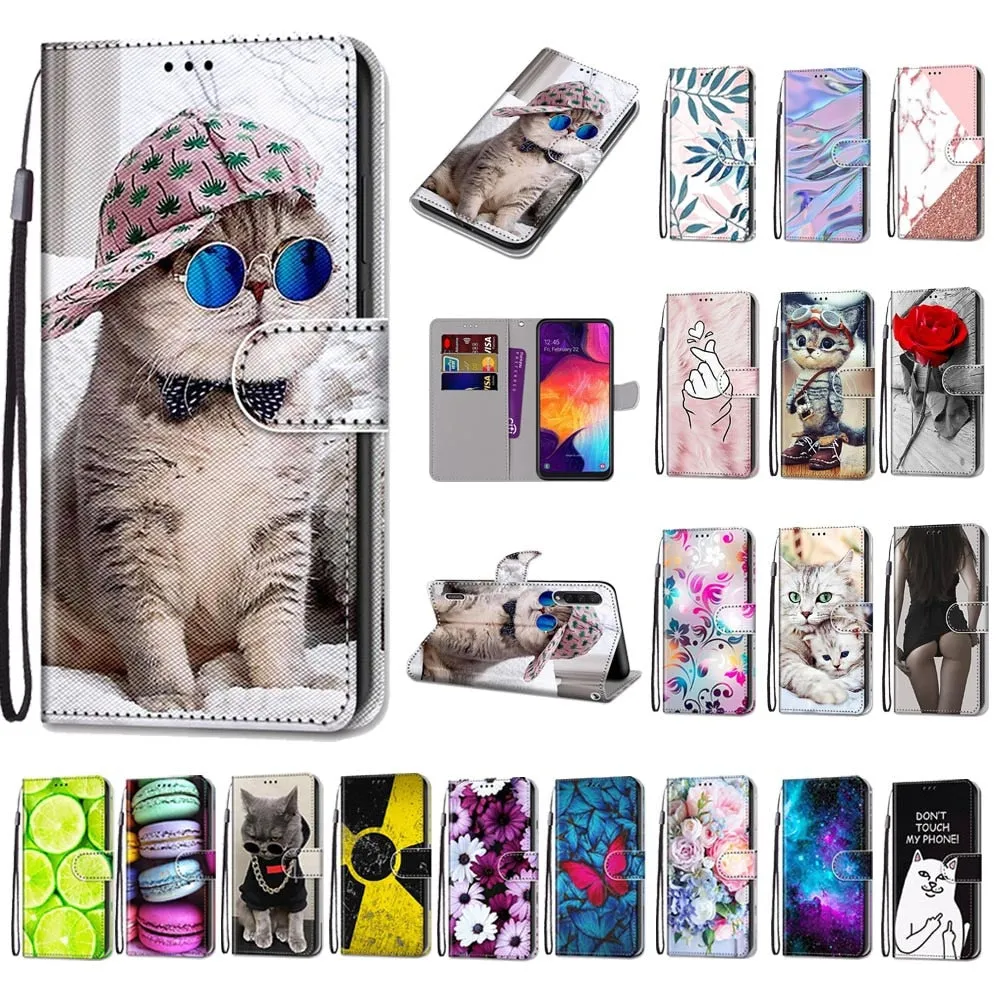 Anymob Samsung Case Yellow and Black Luxury Painted Flip Cute Playful Cat Wallet Phone Cover