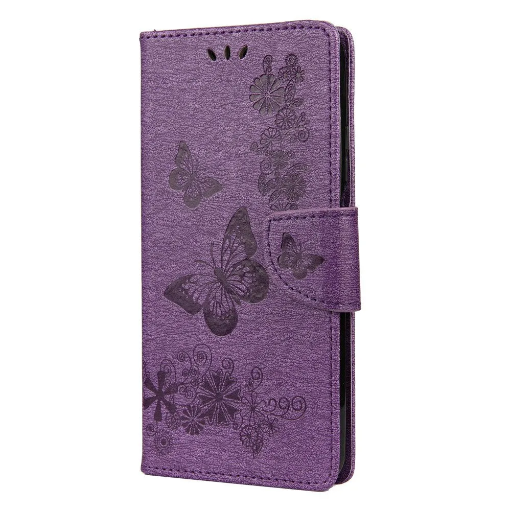 Anymob Samsung Purple Flip Phone Case Big Butterfly Leather Wallet Book Style Cover Shell