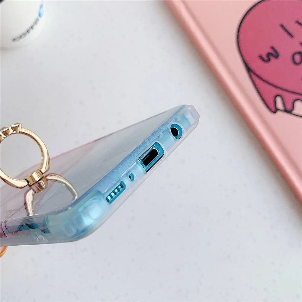 Anymob Samsung White And Gold Marble Ring Holder Case Silicone Shockproof Cover