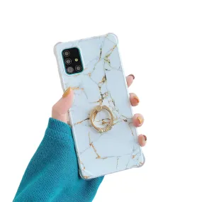 Anymob Samsung White And Gold Marble Ring Holder Case Silicone Shockproof Cover