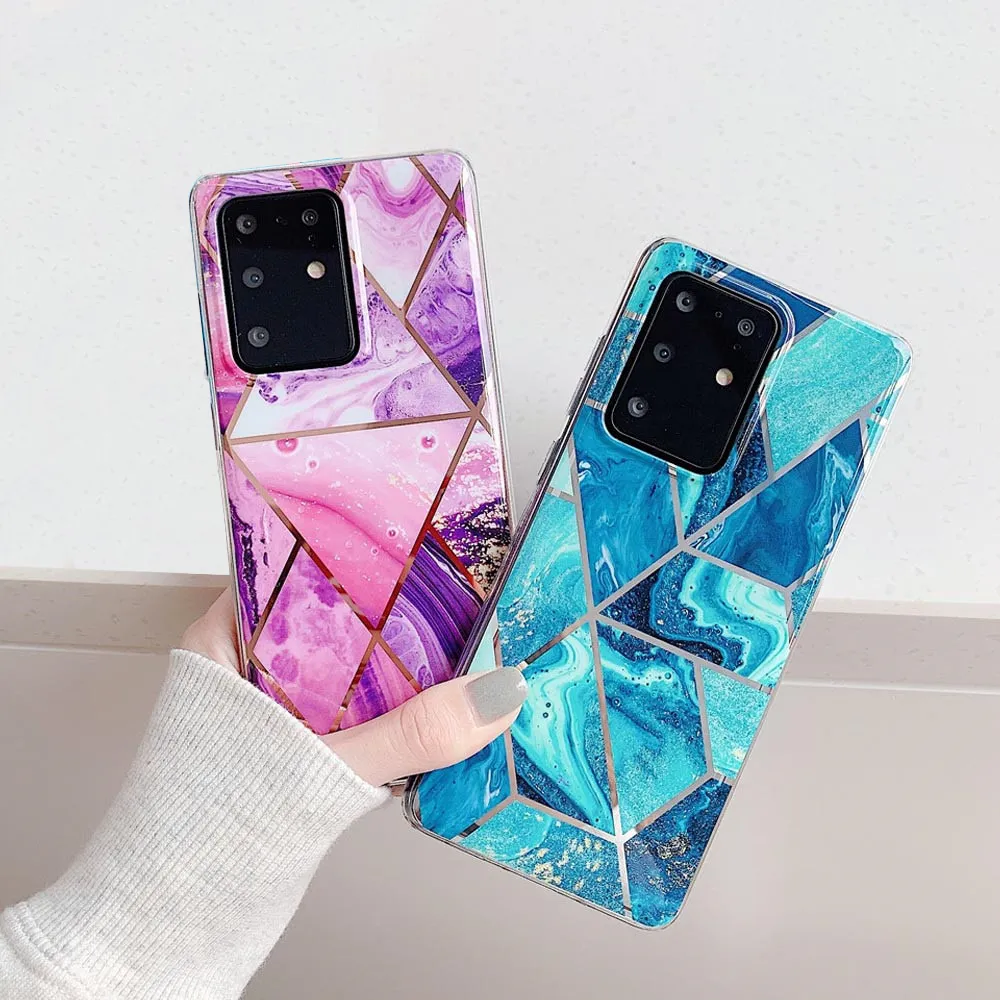 Anymob Samsung White Geometric Marble Phone Case Silicone Cover