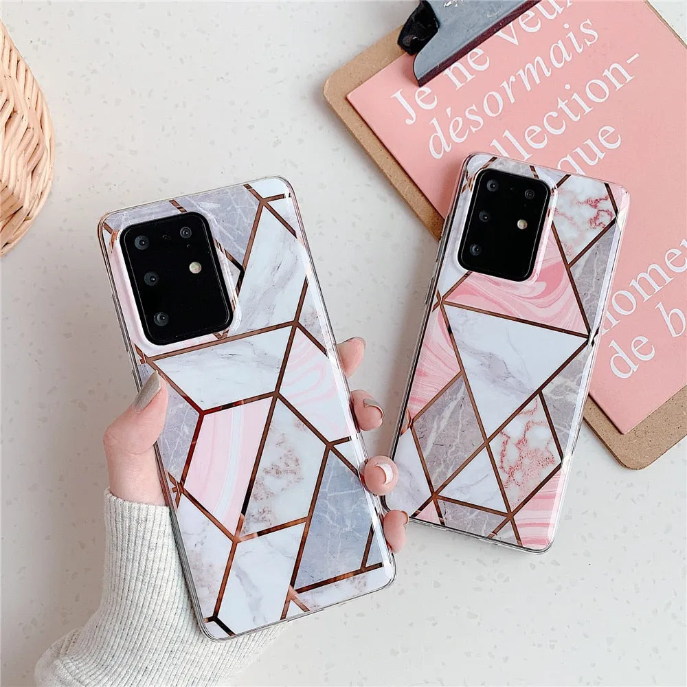 Anymob Samsung White Geometric Marble Phone Case Silicone Cover