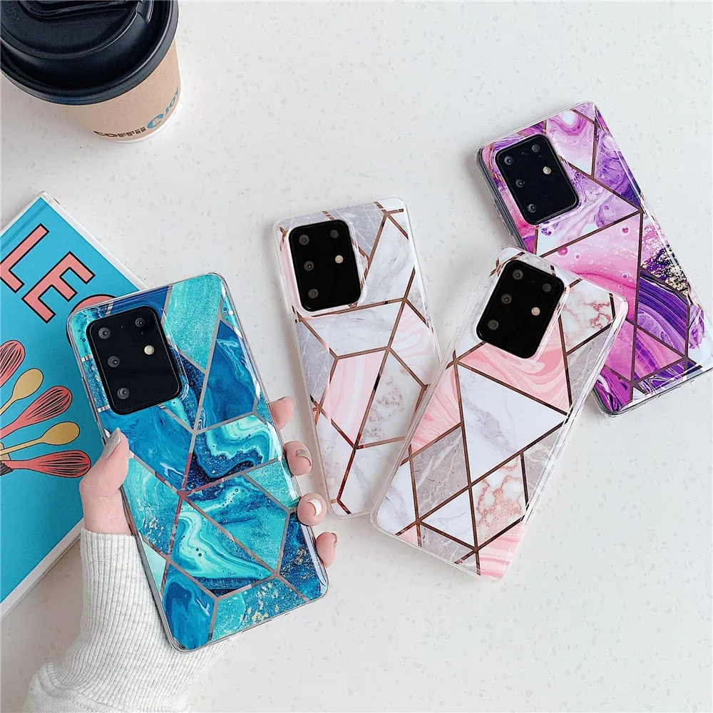 Anymob Samsung White Geometric Marble Phone Case Silicone Cover