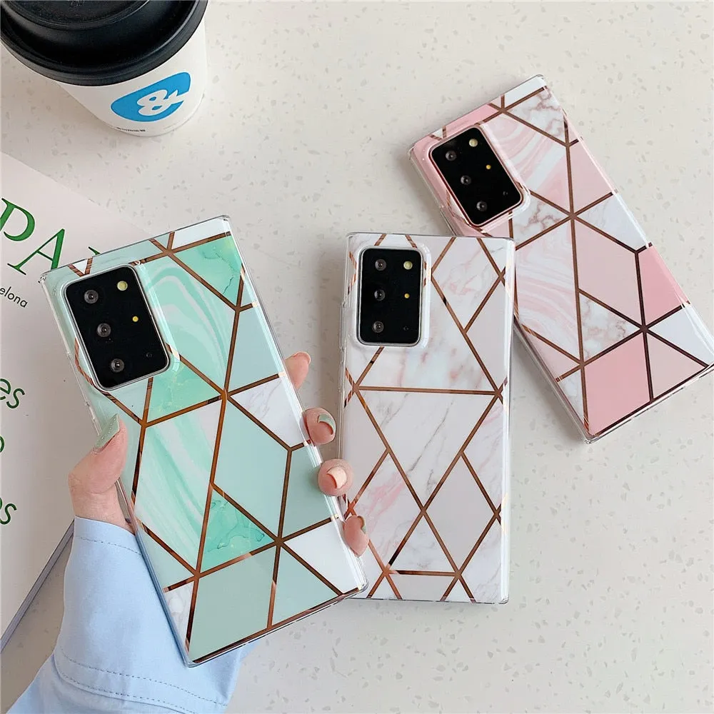 Anymob Samsung White Geometric Marble Phone Case Silicone Cover
