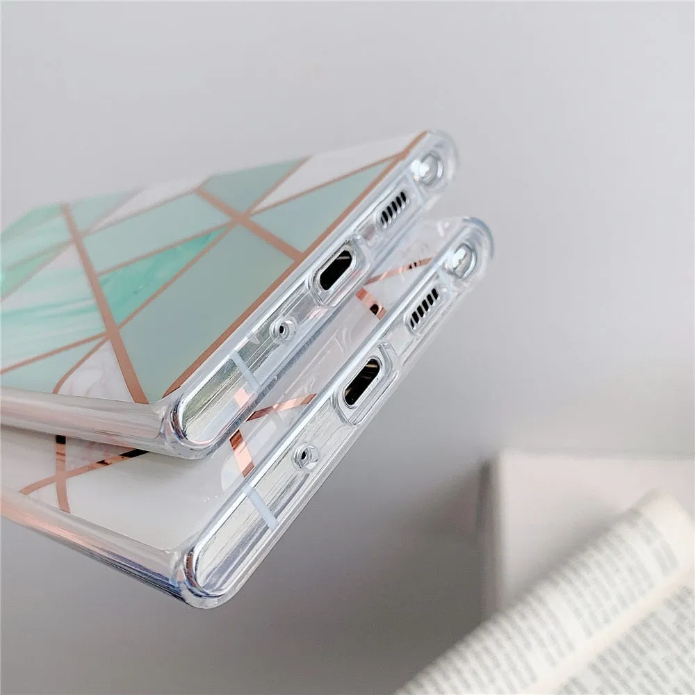 Anymob Samsung White Geometric Marble Phone Case Silicone Cover