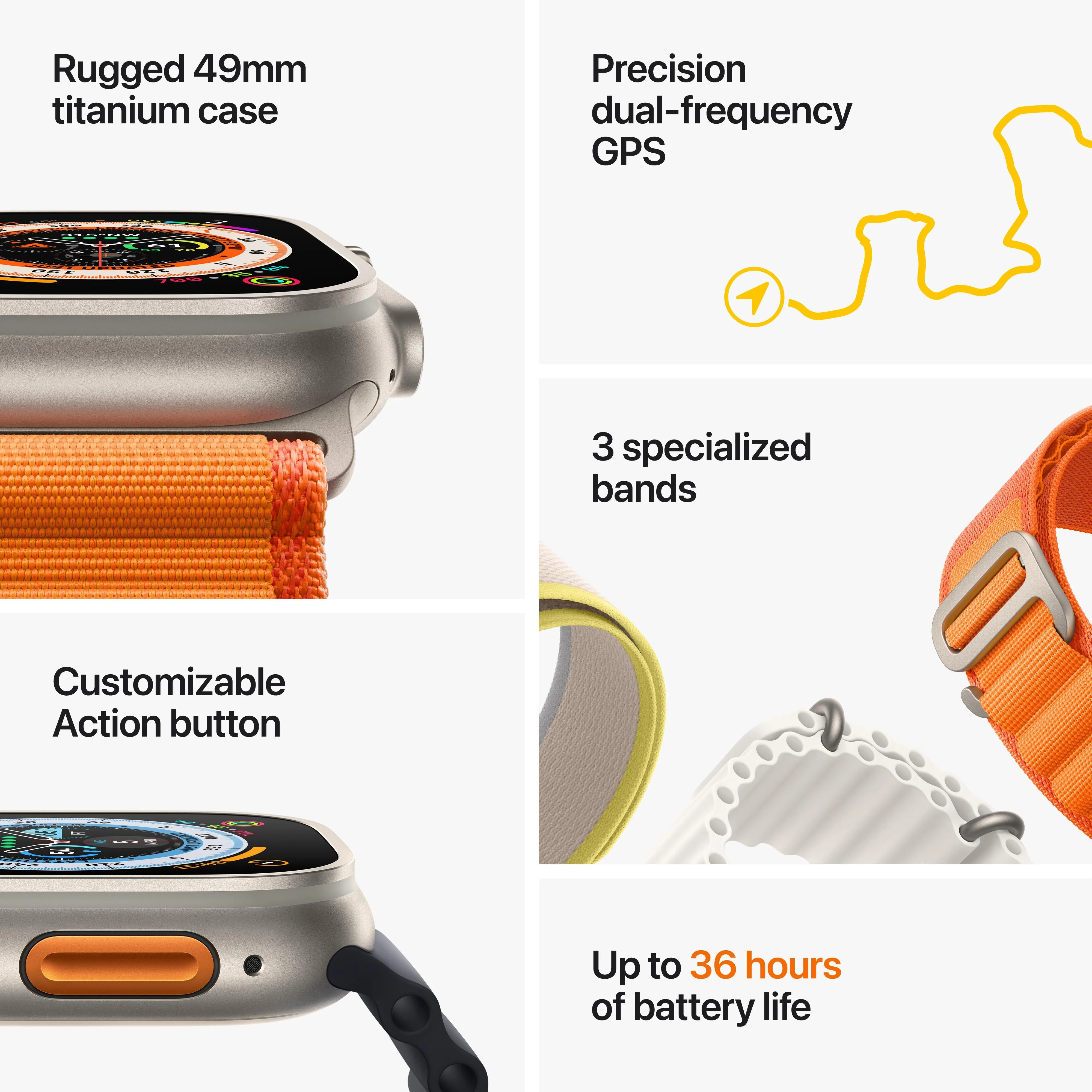 Apple Watch Ultra GPS   Cellular, 49mm Titanium Case with Orange Alpine Loop - Large