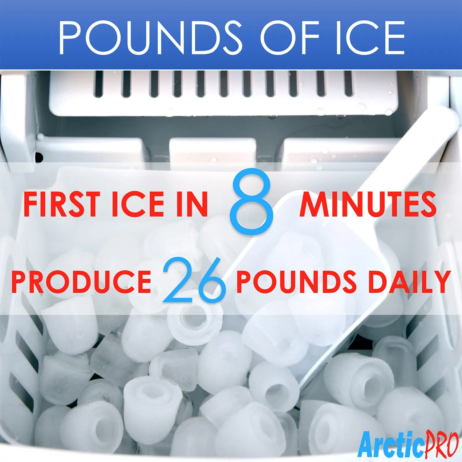 Arctic-Pro Portable Digital Quick Ice Maker Machine, Silver, Makes 2 Ice Sizes