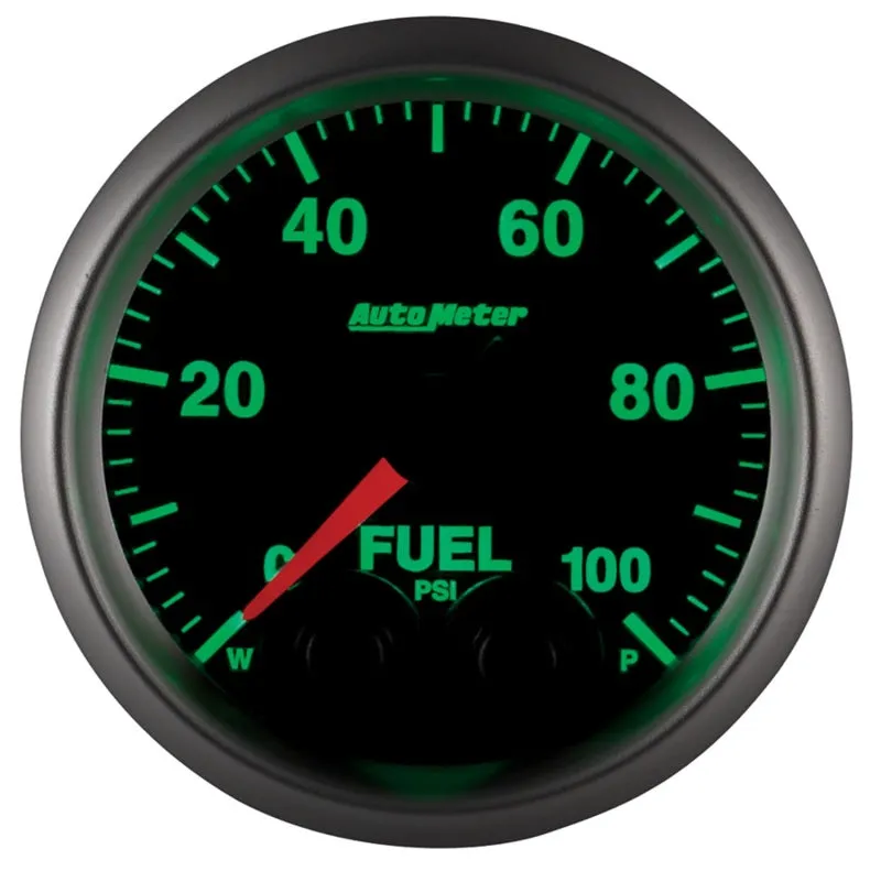 Auto Meter Elite Series 0-100 psi Fuel Pressure Gauge - Electric - Analog - Full Sweep - 2-1/16 in Diameter - Peak and Warn - Black Face