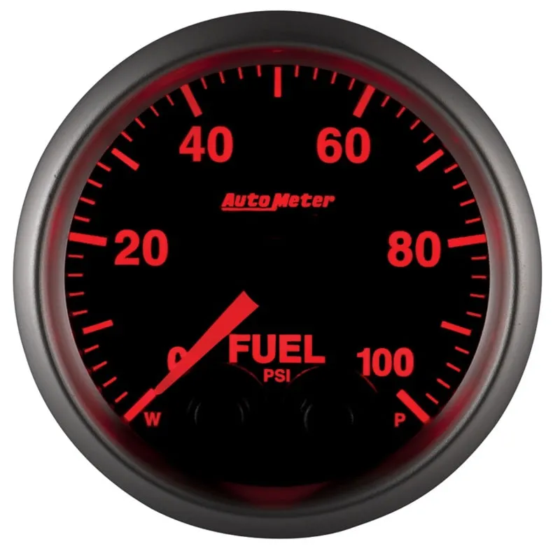 Auto Meter Elite Series 0-100 psi Fuel Pressure Gauge - Electric - Analog - Full Sweep - 2-1/16 in Diameter - Peak and Warn - Black Face