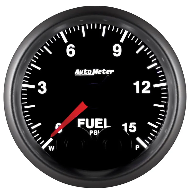 Auto Meter Elite Series 0-15 psi Fuel Pressure Gauge - Electric - Analog - Full Sweep - 2-1/16 in Diameter - Peak and Warn - Black Face