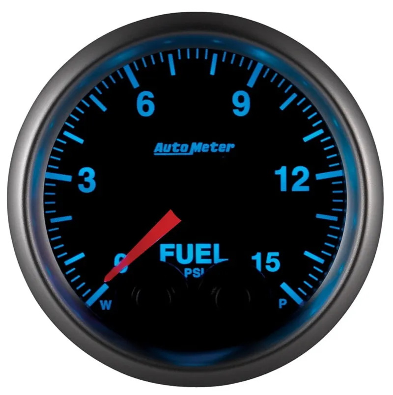 Auto Meter Elite Series 0-15 psi Fuel Pressure Gauge - Electric - Analog - Full Sweep - 2-1/16 in Diameter - Peak and Warn - Black Face