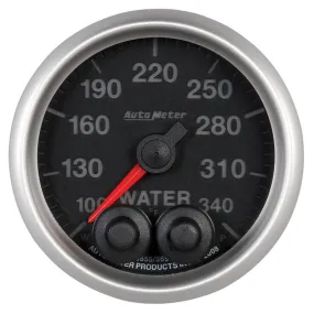 Auto Meter Elite Series 100-340 Degree F Water Temperature Gauge - Electric - Analog - Full Sweep - 2-1/16 in Diameter - Peak and Warn - Black Face