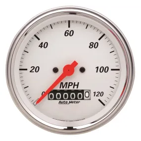 AutoMeter 1379 GAUGE; SPEEDOMETER; 3 3/8in.; 120MPH; ELEC. PROG. W/WHEEL ODO; ARCTIC WHITE