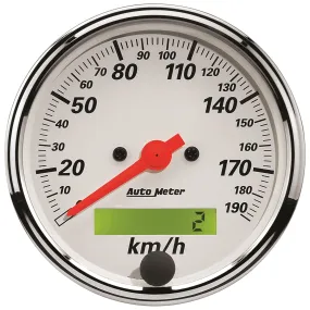 AutoMeter 1388-M GAUGE; SPEEDOMETER; 3 1/8in.; 190KM/H; ELEC. PROG. W/LCD ODO; ARCTIC WHITE