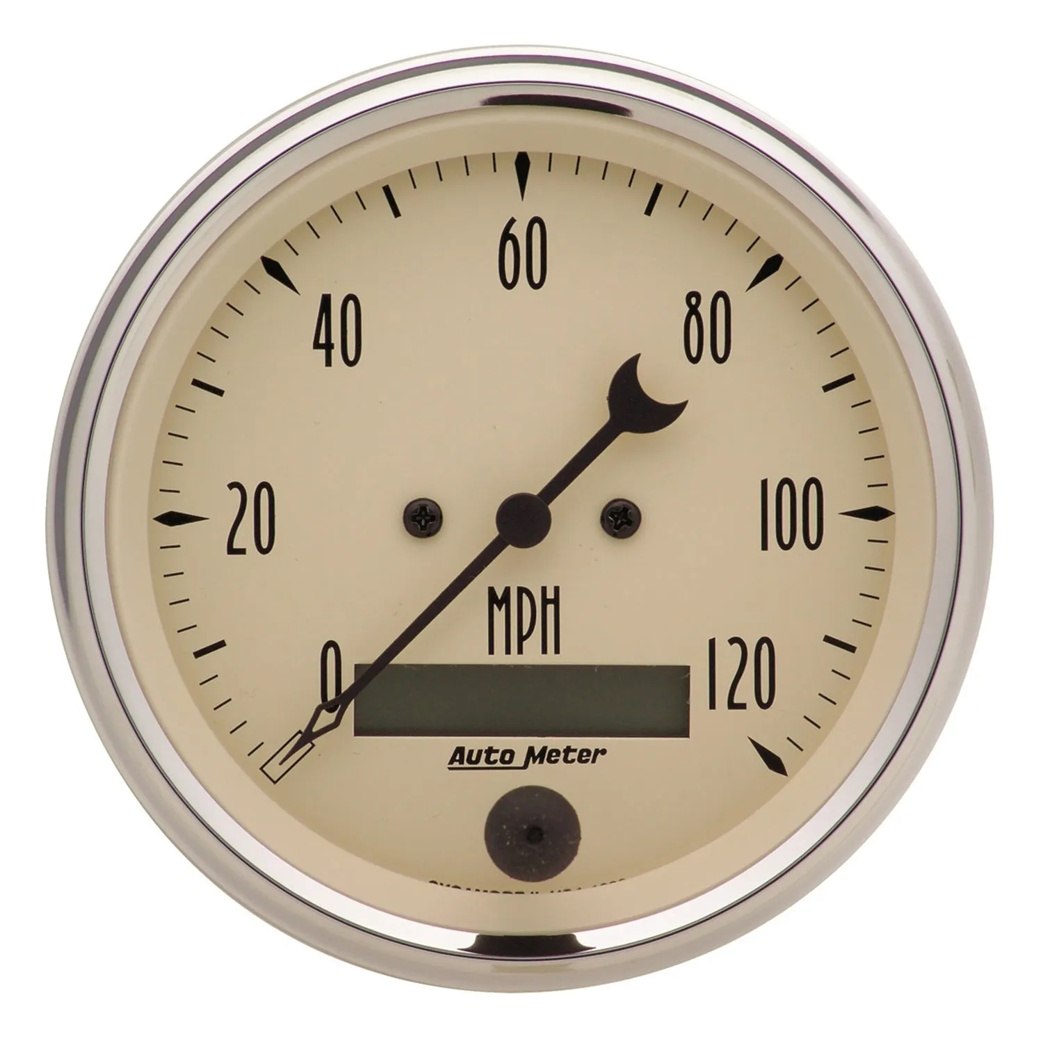 AutoMeter 1880 GAUGE; SPEEDO.; 3 3/8in.; 120MPH; ELEC. PROG. W/LCD ODO; ANTQ BEIGE