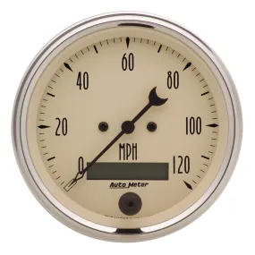 AutoMeter 1880 GAUGE; SPEEDO.; 3 3/8in.; 120MPH; ELEC. PROG. W/LCD ODO; ANTQ BEIGE
