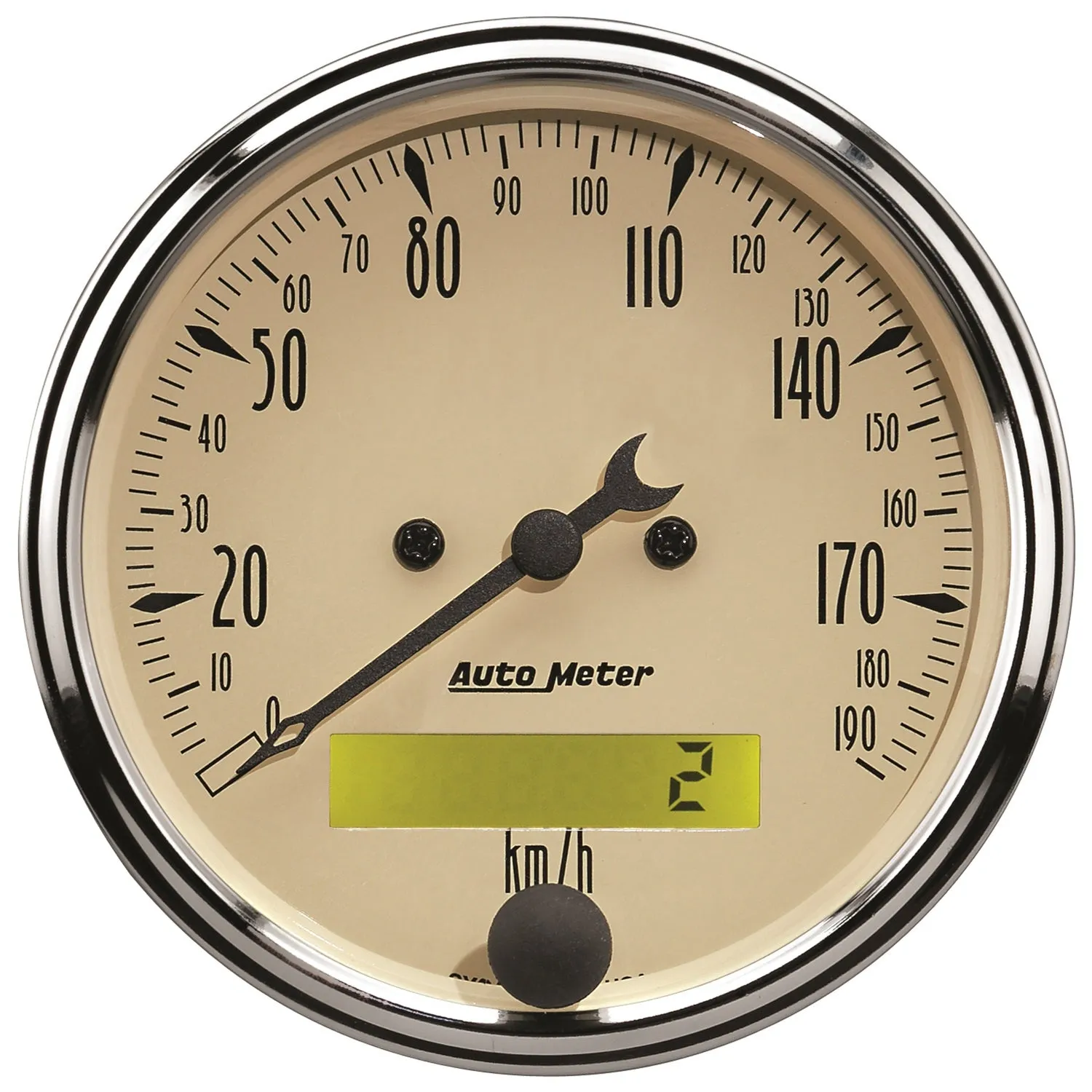 AutoMeter 1887-M GAUGE; SPEEDOMETER; 3 1/8in.; 190KM/H; ELEC. PROG. W/LCD ODO; ANTIQUE BEIGE
