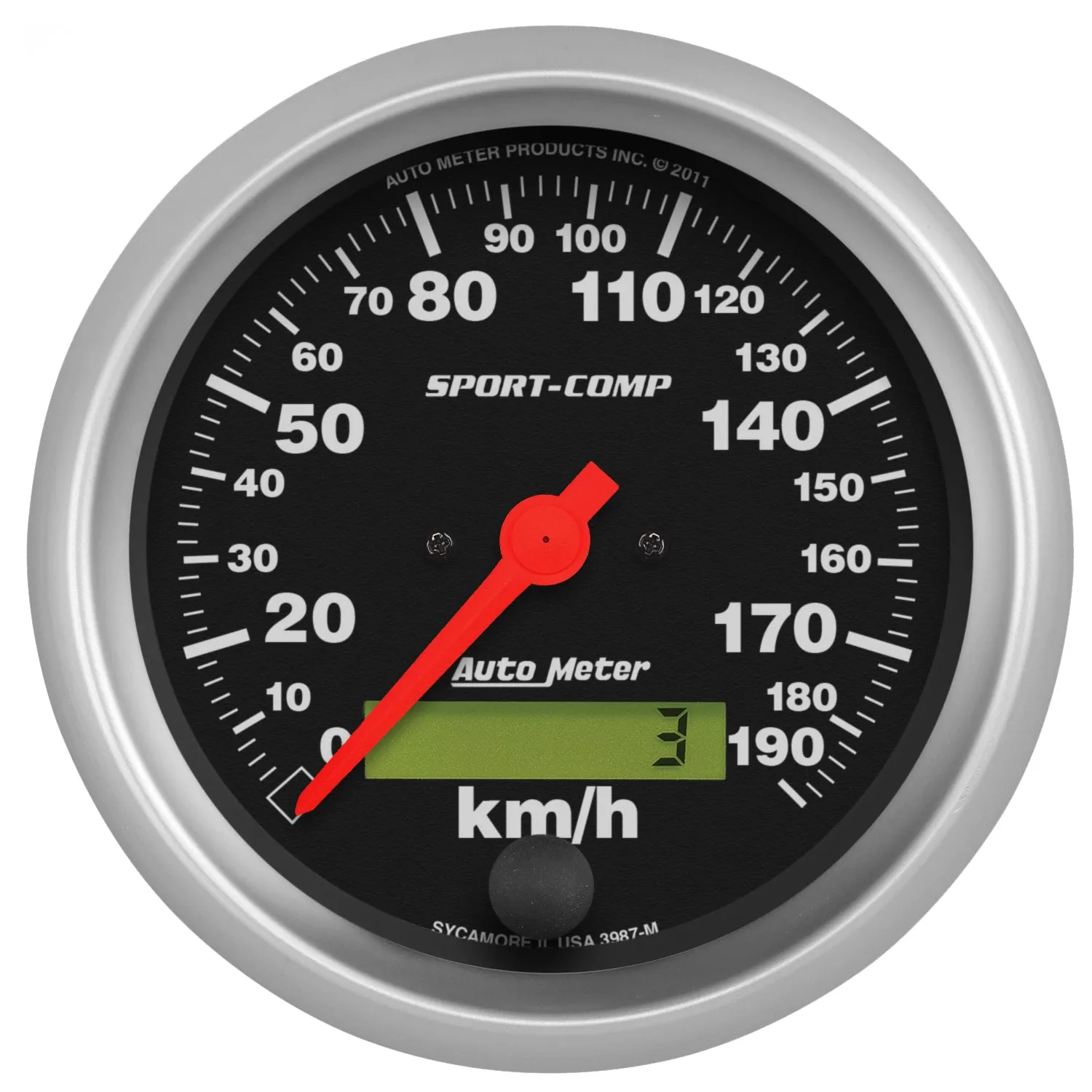 AutoMeter 3987-M GAUGE; SPEEDOMETER; 3 3/8in.; 190KM/H; ELEC. PROG. W/LCD ODO; SPORT-COMP