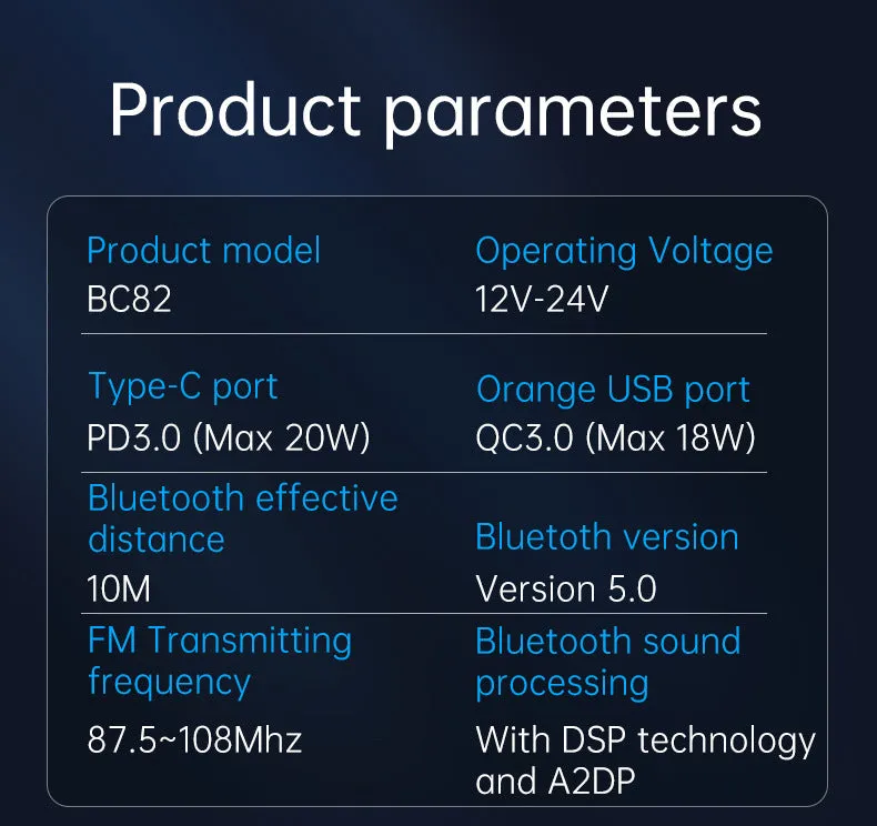 Bc82 Bluetooth 5.0 Car Kit Handsfree Fm Transmitter Receiver Dual
