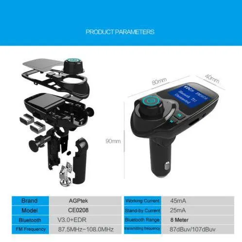 Bluetooth Handsfree In Car Kit FM Transmitter MP3 Player 2 USB Charger