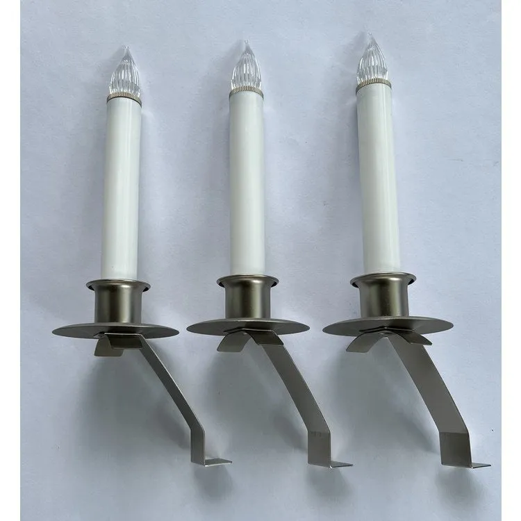 Cambridge Slant Bracket LED Battery-Operated Window Candles with Sensor Set of 3 - Pewter