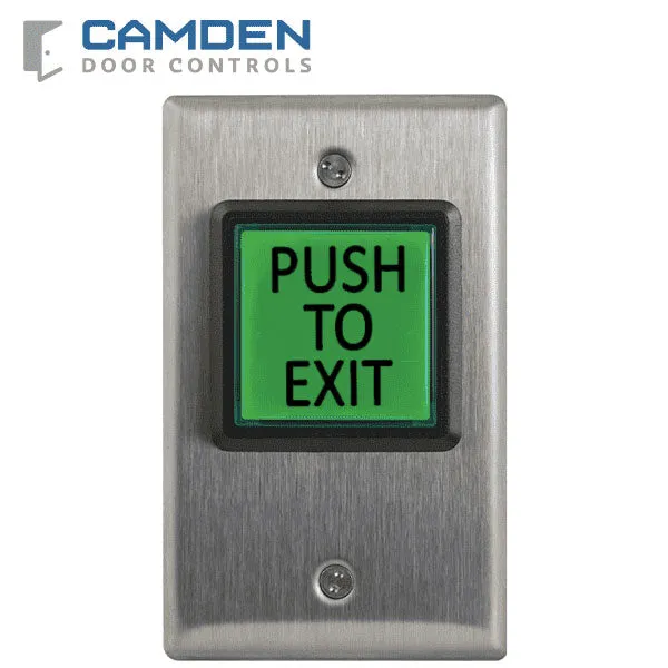 Camden CM-30E - Push/Exit Square Switch - LED Illuminated - w/ French Label - 12V-28V