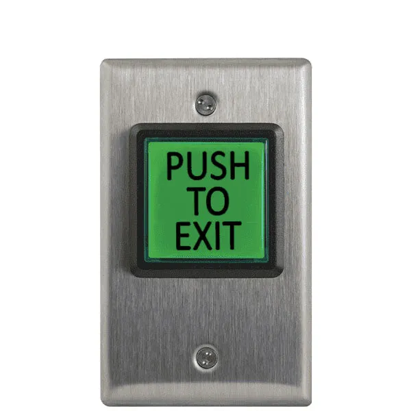 Camden CM-30E - Push/Exit Square Switch - LED Illuminated - w/ French Label - 12V-28V