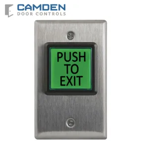 Camden CM-30E - Push/Exit Square Switch - LED Illuminated - w/ French Label - 12V-28V