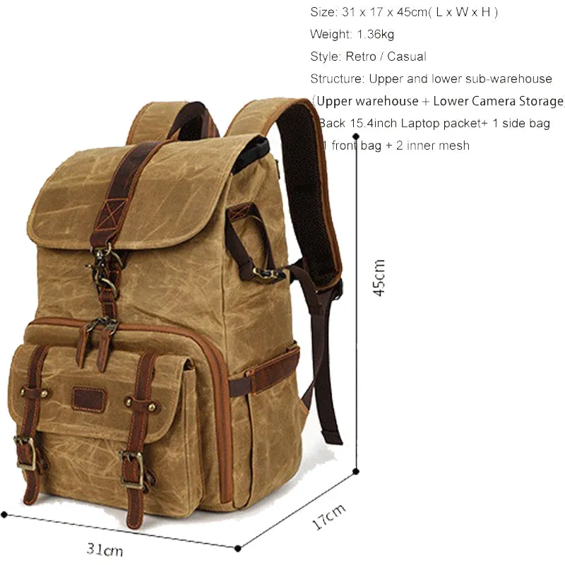 Camera Backpack Canvas Photography Tripod Bag