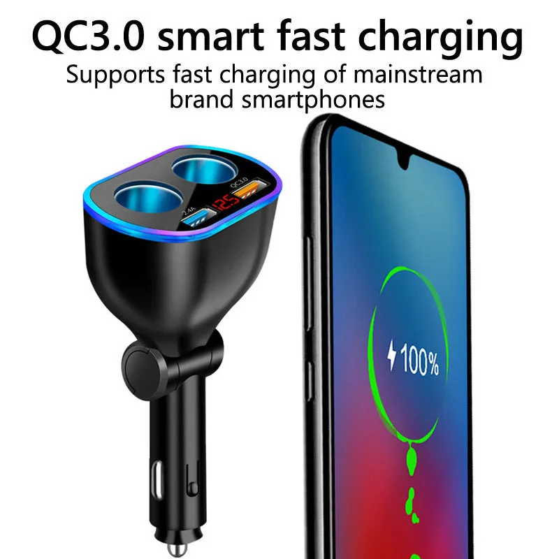 Car Cigarette Lighter Socket Qc3.0 Digital Display Usb Dual Port