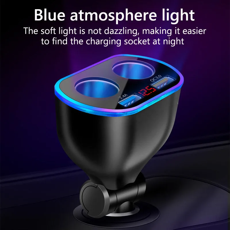 Car Cigarette Lighter Socket Qc3.0 Digital Display Usb Dual Port