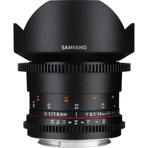 [CLEARANCE] Samyang Manual Focus 14mm T3.1 VDSLR II Cine Lens Suitable for Canon EF DSLR Camera SYDS14M-C