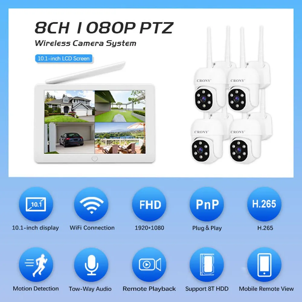 CRONY NVS009 4CH LCD IP WIFI KIT 1080P CCTV Camera System Home Security Camera System Wireless NVR Kit