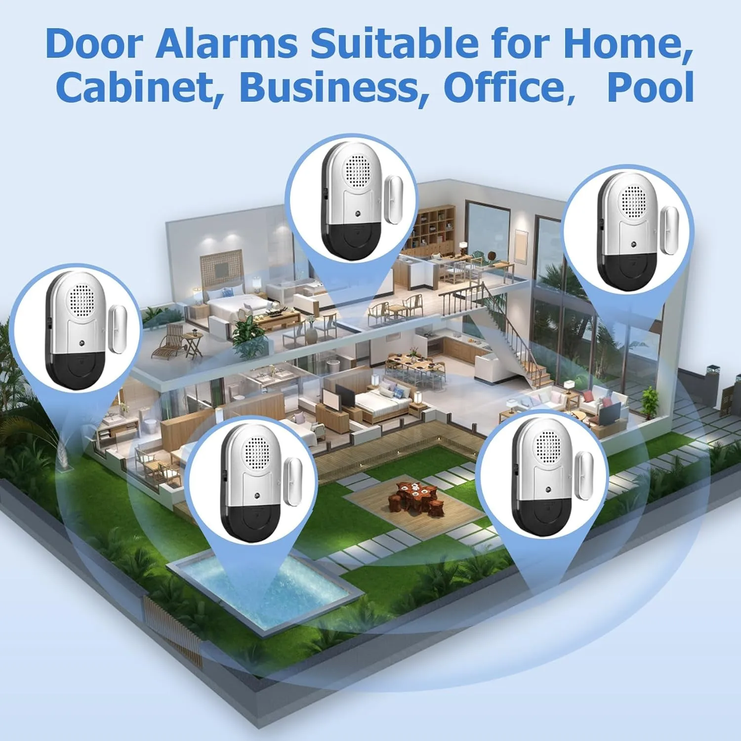 Door Alarm for Home Wireless Door Alarms for Kids Safety with 120Db, Window Door Open Alarm Sensor for Dementia Patients Safety, Pool Silver, 10 Pack Magnetic Sensor