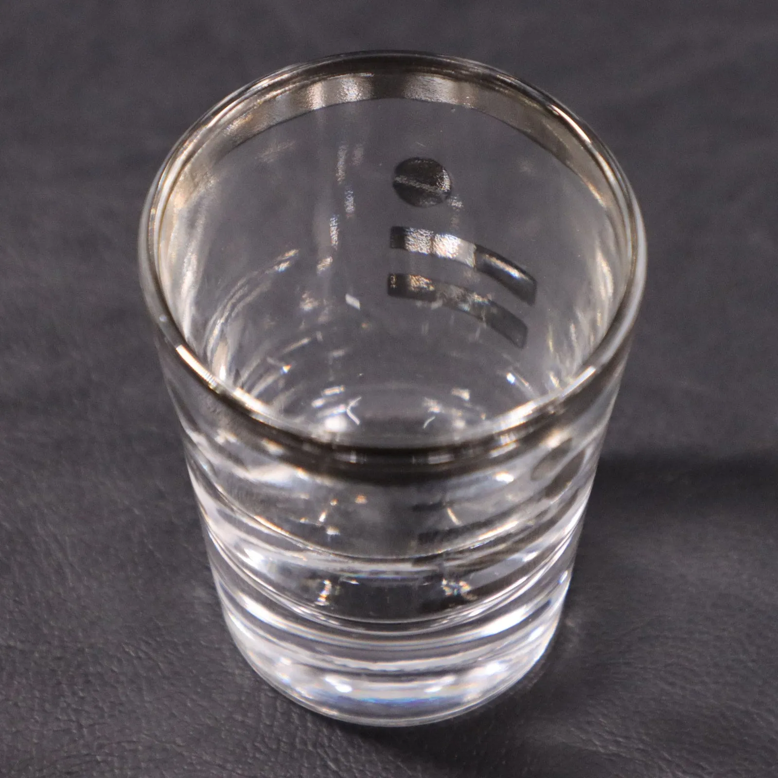 Dorothy Thorpe Platinum Silver band Dot Dash Line Equal Sign Shot Glass 1.5oz  1950's