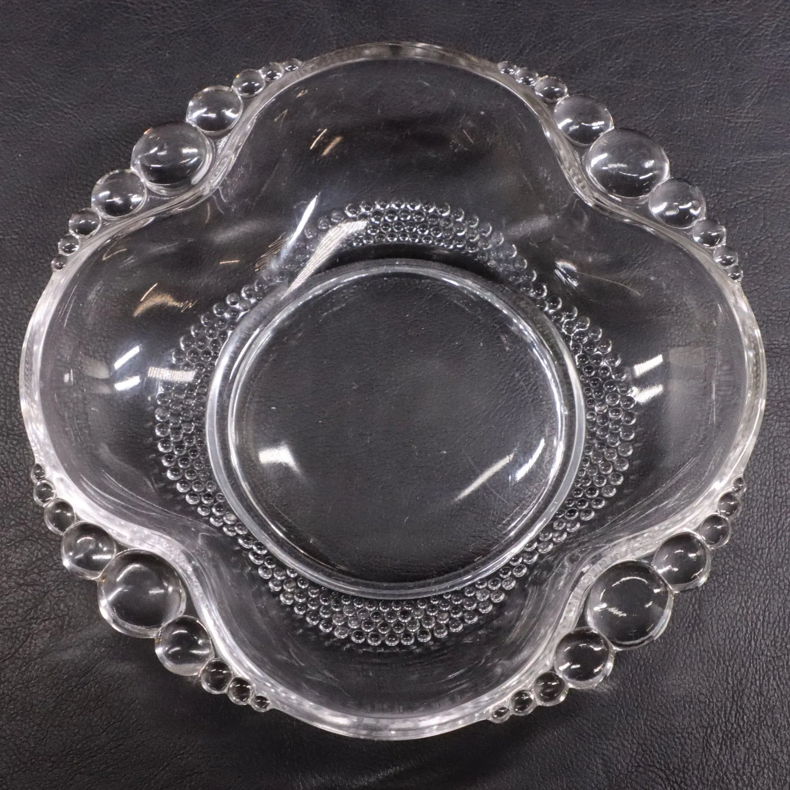 Duncan & Miller 4-Handled Teardrop Bubbled Edge Squared Bon Bon Candy Dish 6"