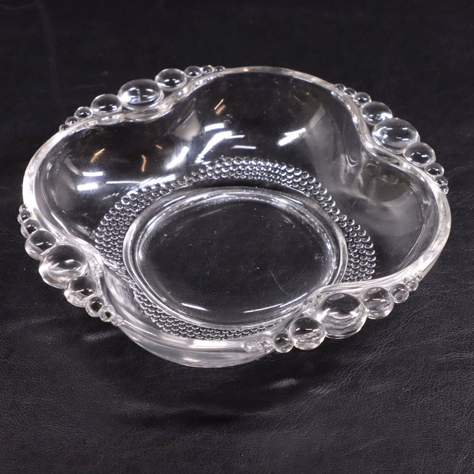 Duncan & Miller 4-Handled Teardrop Bubbled Edge Squared Bon Bon Candy Dish 6"